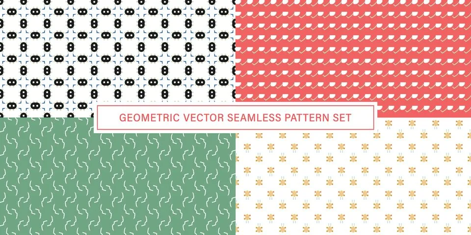 Set of geometrical Seamless Pattern vector background, texture ornament. Illustrazione stock