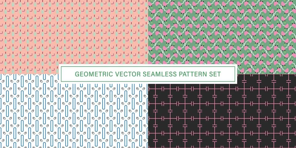 Set of geometrical Seamless Pattern vector background, texture ornament. Illustrazione stock