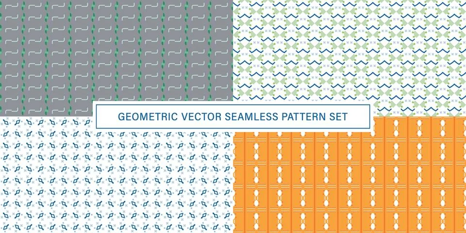 Set of geometrical Seamless Pattern vector background, texture ornament. 스톡 일러스트