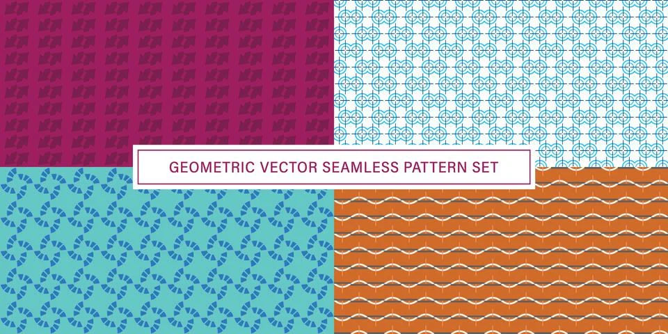 Set of geometrical Seamless Pattern vector background, texture ornament. Illustrazione stock