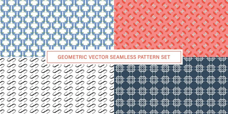 Set of geometrical Seamless Pattern vector background, texture ornament. Illustrazione stock