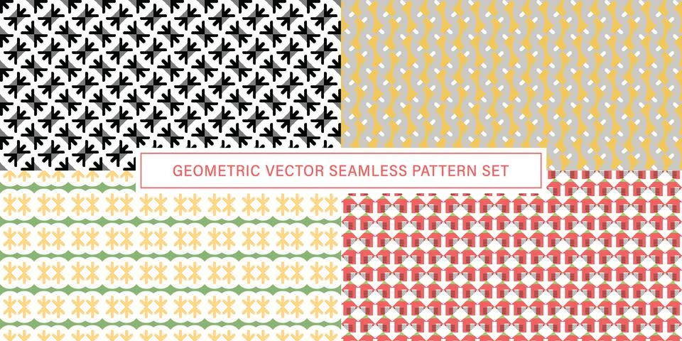 Set of geometrical Seamless Pattern vector background, texture ornament. Illustrazione stock