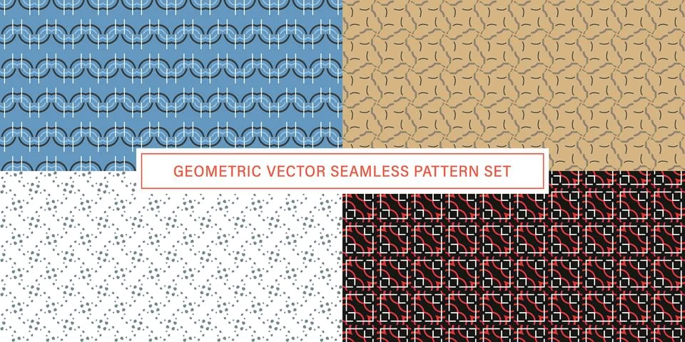 Set of geometrical Seamless Pattern vector background, texture ornament. Illustrazione stock