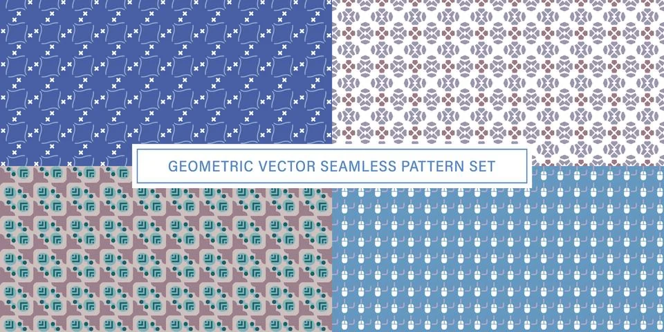 Set of geometrical Seamless Pattern vector background, texture ornament. Illustrazione stock