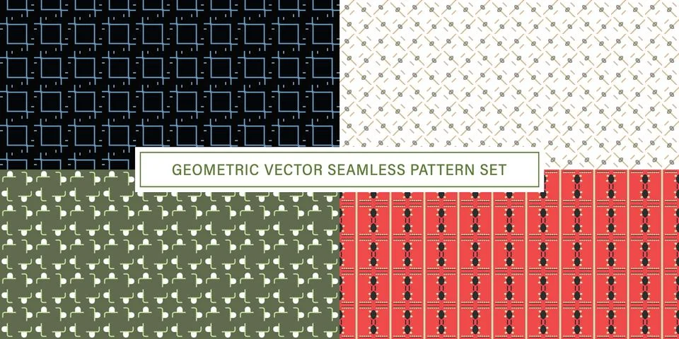 Set of geometrical Seamless Pattern vector background, texture ornament. Illustrazione stock