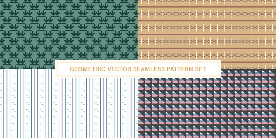Set of geometrical Seamless Pattern vector background, texture ornament. Stock Illustration