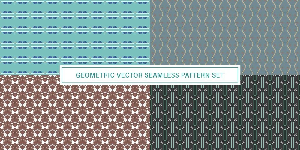Set of geometrical Seamless Pattern vector background, texture ornament. 스톡 일러스트