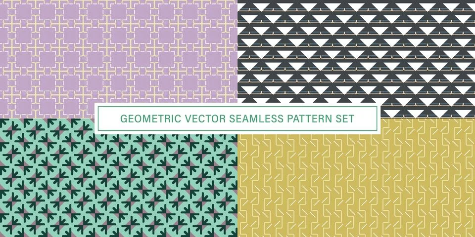 Set of geometrical Seamless Pattern vector background, texture ornament. Illustrazione stock