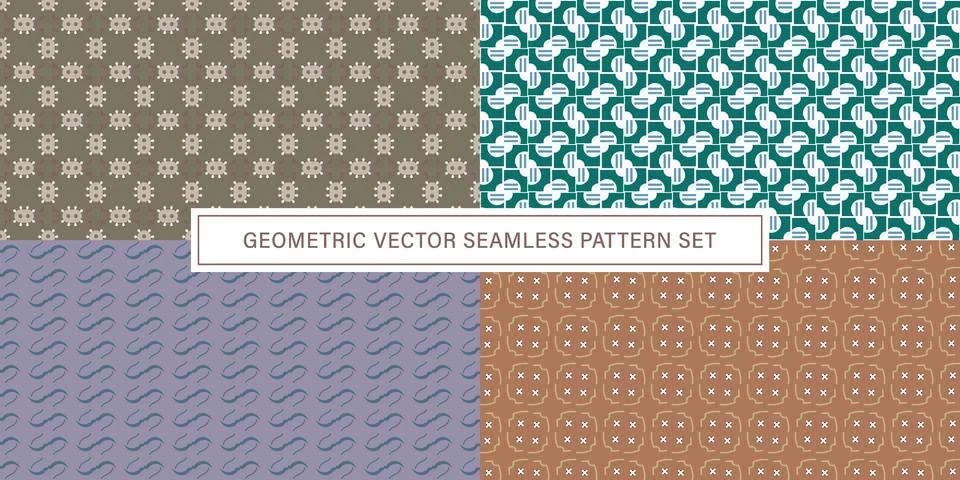 Set of geometrical Seamless Pattern vector background, texture ornament. 스톡 일러스트