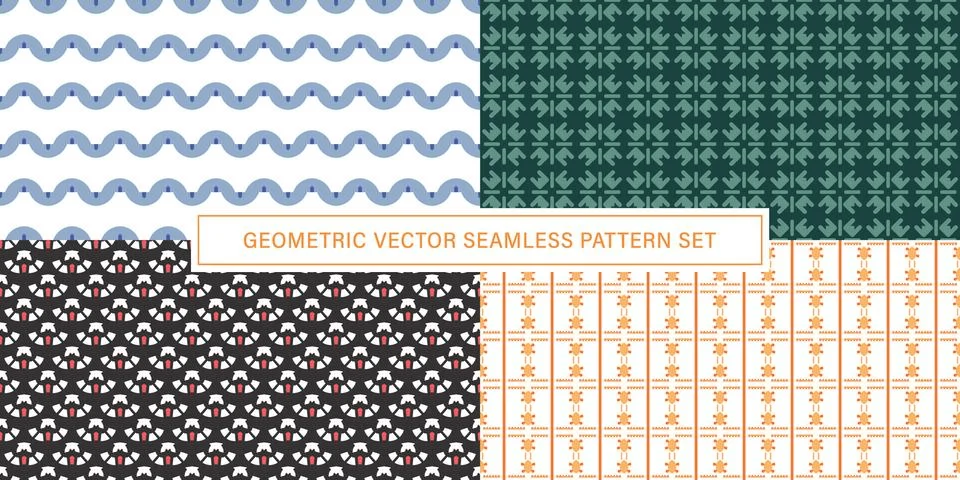 Set of geometrical Seamless Pattern vector background, texture ornament. Illustrazione stock