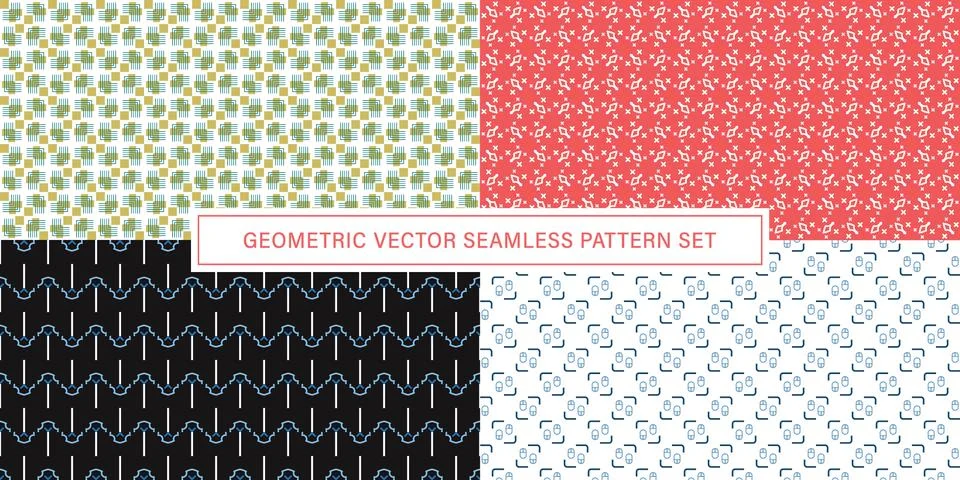 Set of geometrical Seamless Pattern vector background, texture ornament. 스톡 일러스트