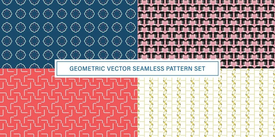 Set of geometrical Seamless Pattern vector background, texture ornament. Stock Illustration