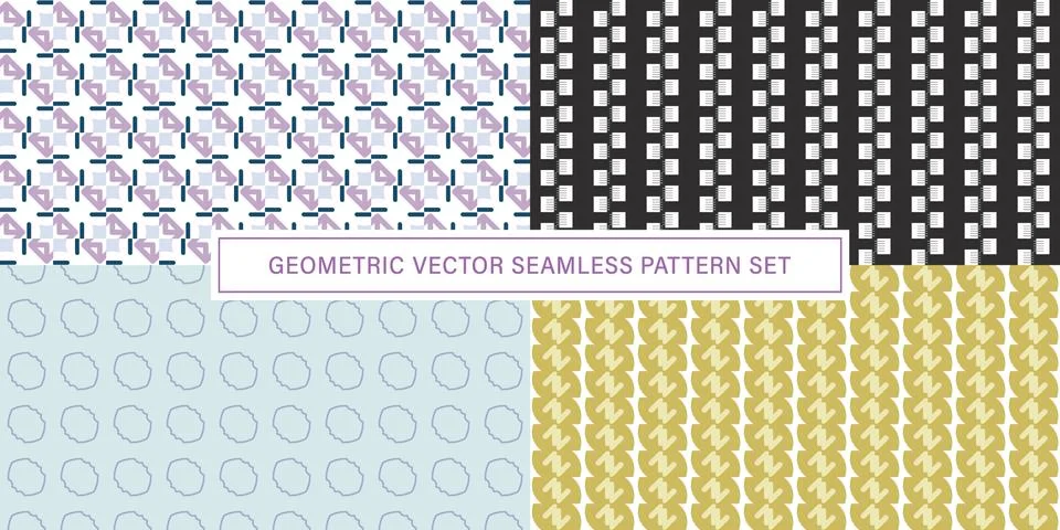Set of geometrical Seamless Pattern vector background, texture ornament. Illustrazione stock