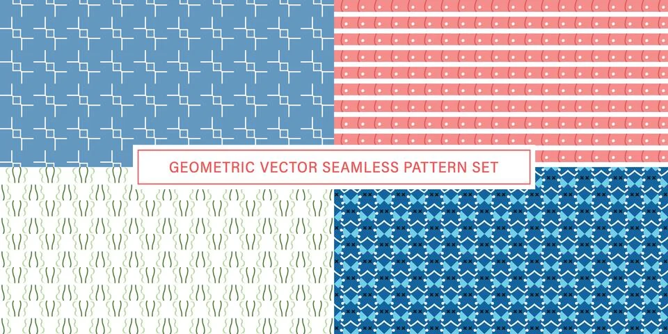Set of geometrical Seamless Pattern vector background, texture ornament. Stock Illustration