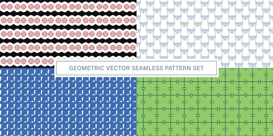 Set of geometrical Seamless Pattern vector background, texture ornament. Illustrazione stock