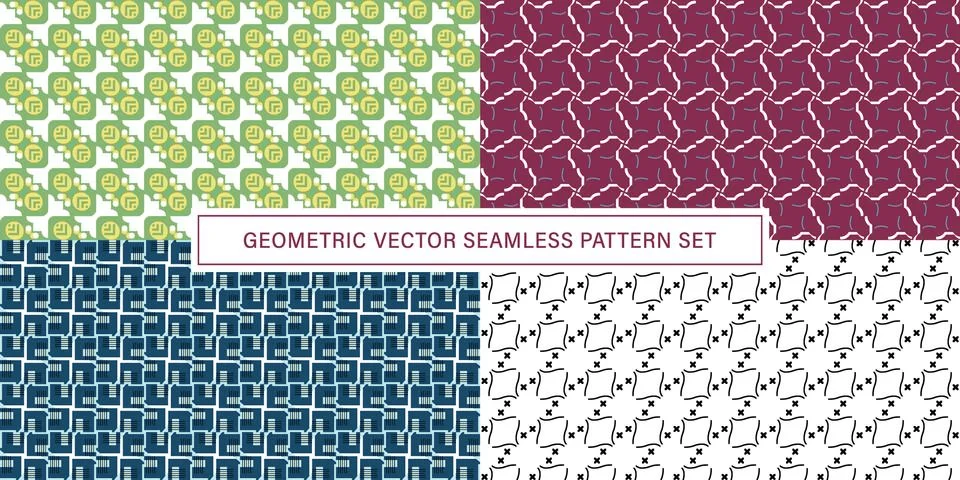 Set of geometrical Seamless Pattern vector background, texture ornament. Illustrazione stock
