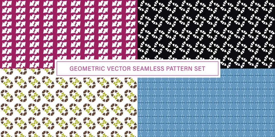 Set of geometrical Seamless Pattern vector background, texture ornament. Illustrazione stock