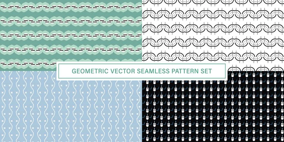 Set of geometrical Seamless Pattern vector background, texture ornament. Illustrazione stock