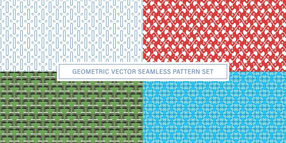 Set of geometrical Seamless Pattern vector background, texture ornament. Illustrazione stock