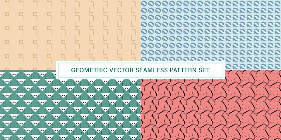 Set of geometrical Seamless Pattern vector background, texture ornament. Illustrazione stock