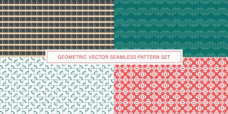 Set of geometrical Seamless Pattern vector background, texture ornament. Illustrazione stock