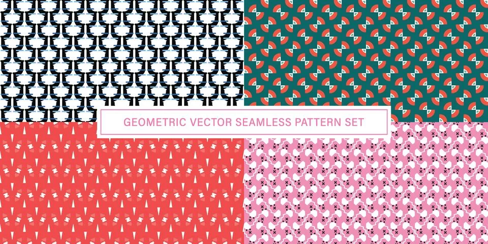 Set of geometrical Seamless Pattern vector background, texture ornament. Illustrazione stock