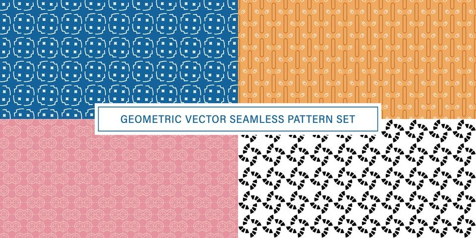 Set of geometrical Seamless Pattern vector background, texture ornament. Illustrazione stock