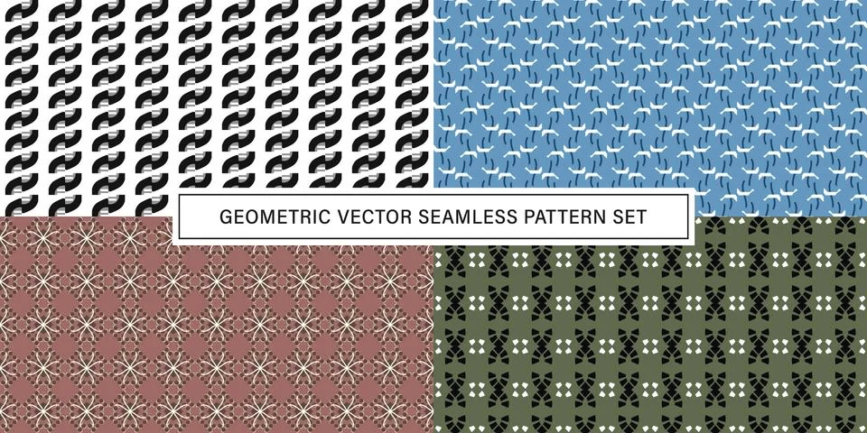 Set of geometrical Seamless Pattern vector background, texture ornament. Illustrazione stock