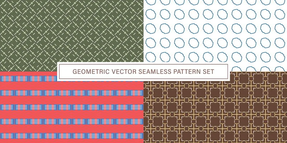 Set of geometrical Seamless Pattern vector background, texture ornament. Stock Illustration