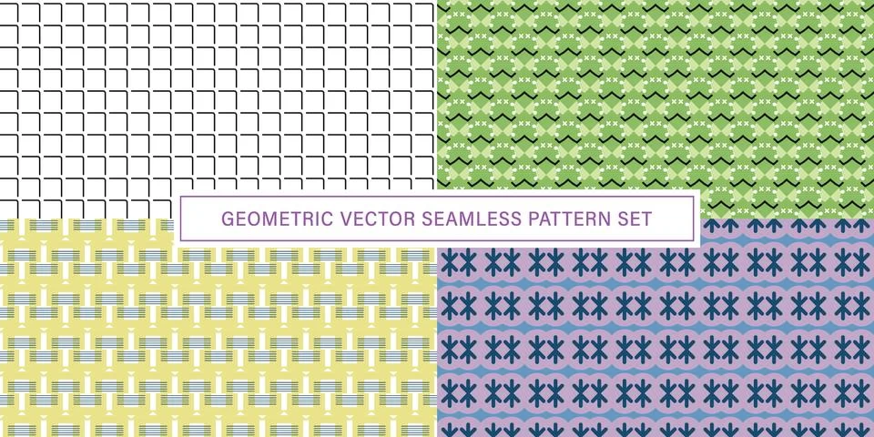 Set of geometrical Seamless Pattern vector background, texture ornament. Stock Illustration