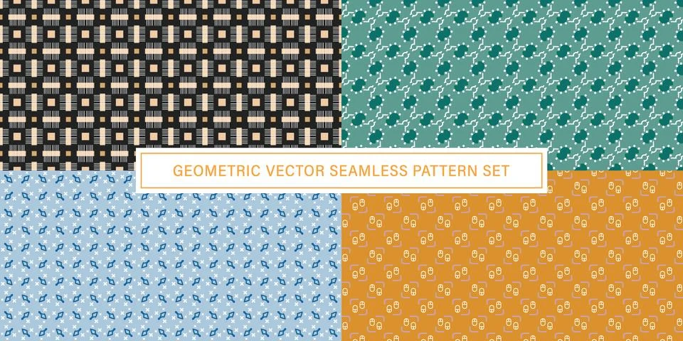 Set of geometrical Seamless Pattern vector background, texture ornament. Illustrazione stock