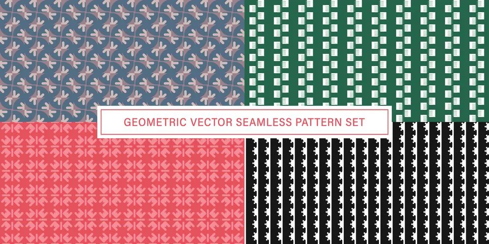 Set of geometrical Seamless Pattern vector background, texture ornament. Illustrazione stock