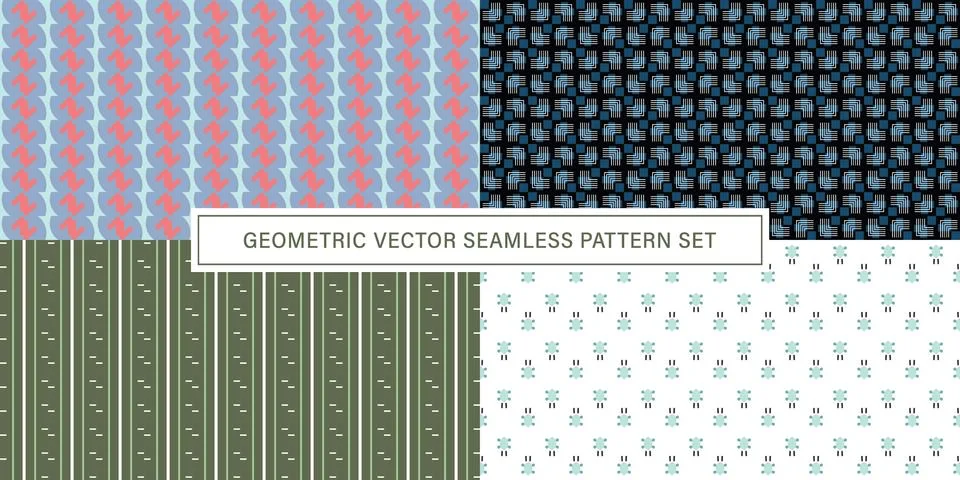 Set of geometrical Seamless Pattern vector background, texture ornament. Stock Illustration