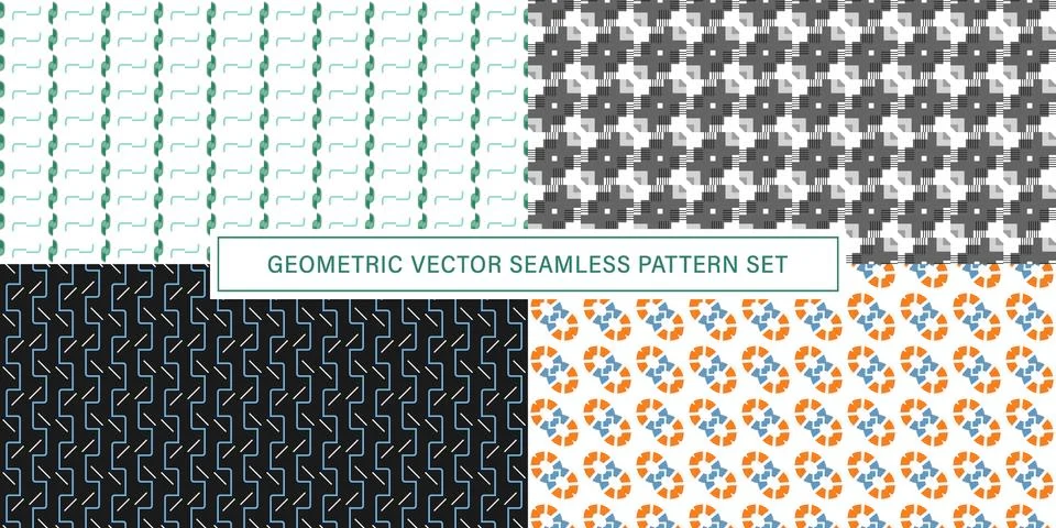 Set of geometrical Seamless Pattern vector background, texture ornament. Stock Illustration