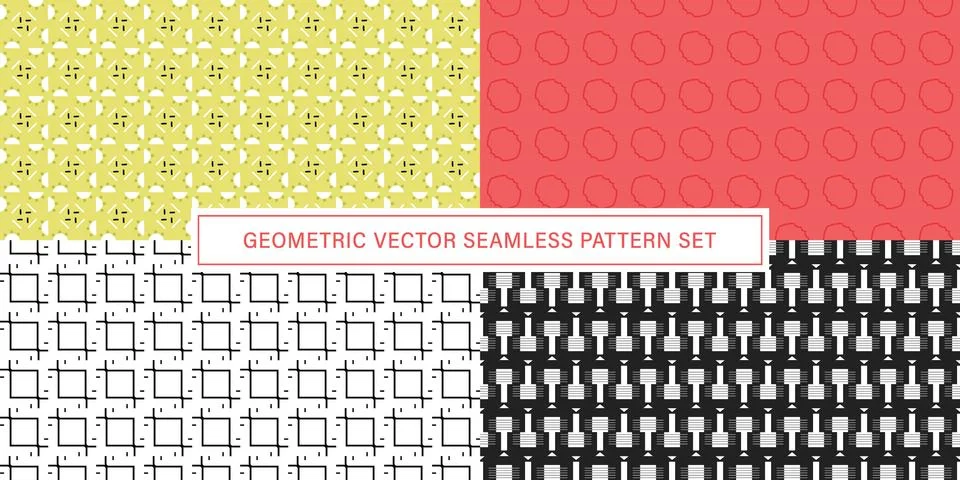Set of geometrical Seamless Pattern vector background, texture ornament. Illustrazione stock