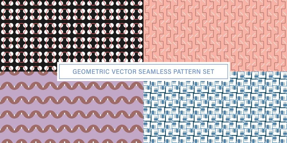 Set of geometrical Seamless Pattern vector background, texture ornament. Stock Illustration