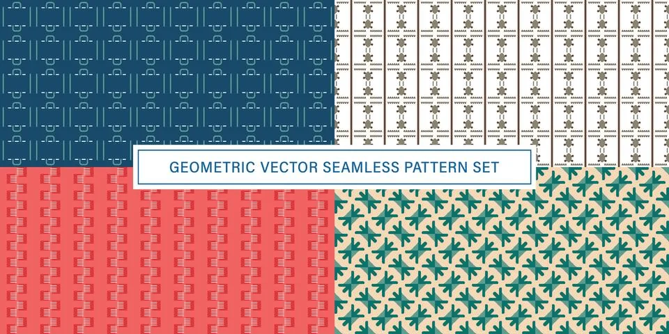 Set of geometrical Seamless Pattern vector background, texture ornament. Illustrazione stock