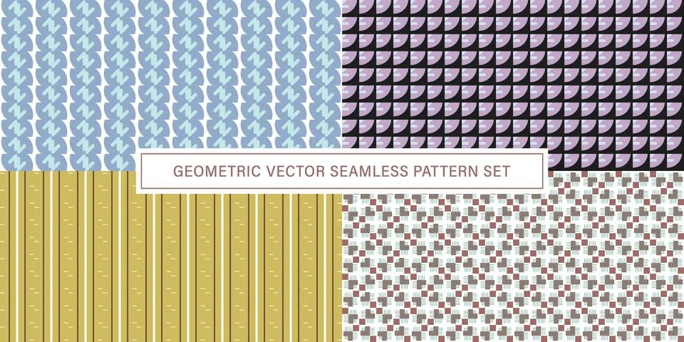 Set of geometrical Seamless Pattern vector background, texture ornament. Illustrazione stock