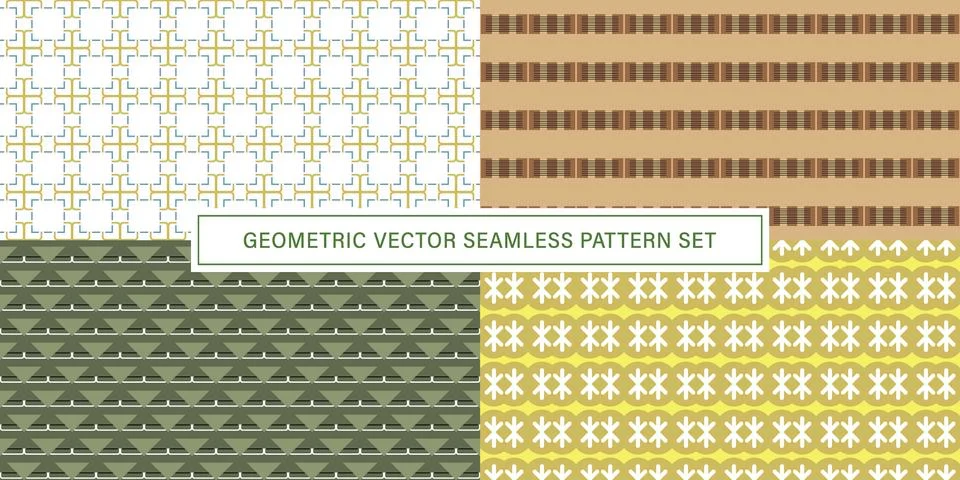 Set of geometrical Seamless Pattern vector background, texture ornament. Illustrazione stock