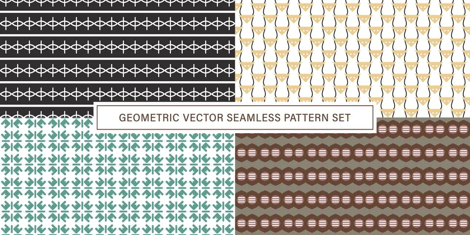 Set of geometrical Seamless Pattern vector background, texture ornament. Illustrazione stock
