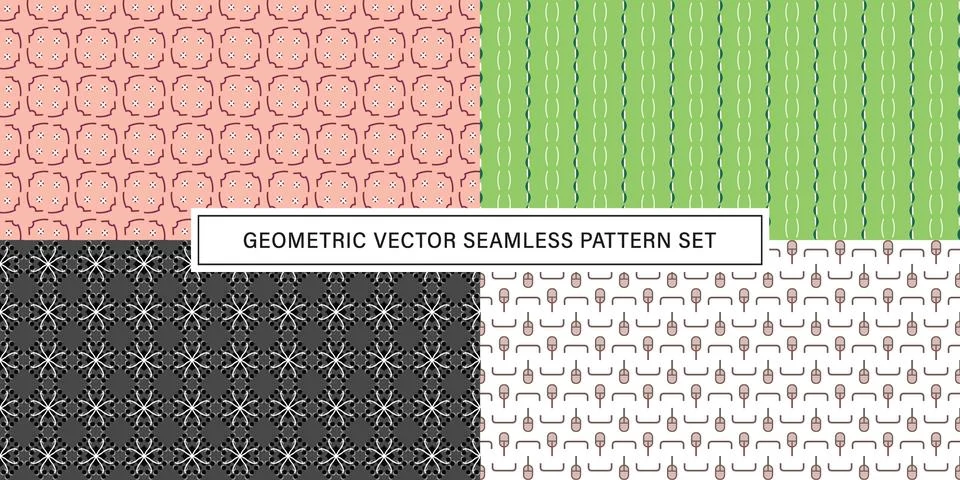 Set of geometrical Seamless Pattern vector background, texture ornament. Stock Illustration