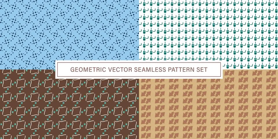 Set of geometrical Seamless Pattern vector background, texture ornament. Illustrazione stock