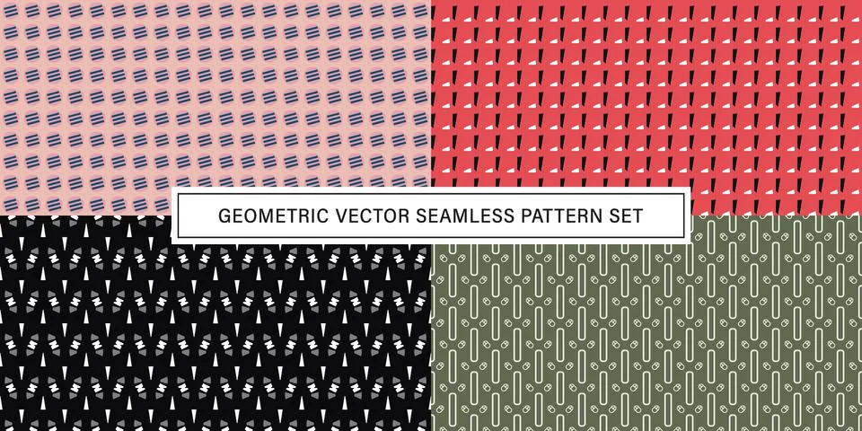 Set of geometrical Seamless Pattern vector background, texture ornament. 스톡 일러스트