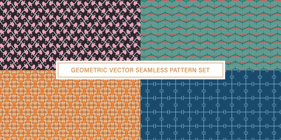 Set of geometrical Seamless Pattern vector background, texture ornament. Illustrazione stock