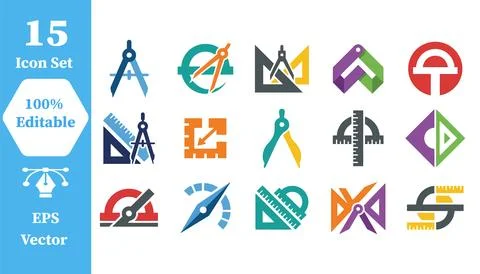 Set of geometry and engineering design icons with geometry, engineering Ilustração Stock