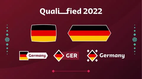 Set of Germany flag and text on 2022 football tournament background. Vector i Illustrazione stock