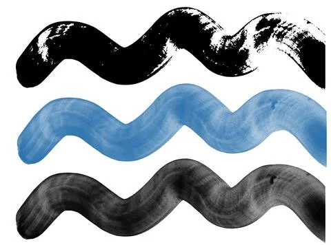 Set of gestural brush strokes with paint, real handmade strokes with sinuou.. Illustrazione stock