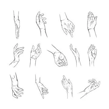 Set gesture hand line art Stock Illustration