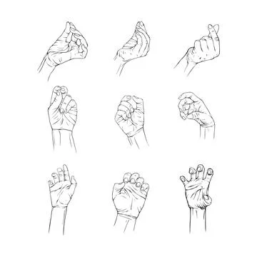 Set gesture hand line art Stock Illustration