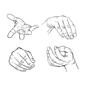 Set gesture hand line art Stock Illustration